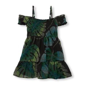 Short Sleeve Tropical Leaf Print Off-Should Dress